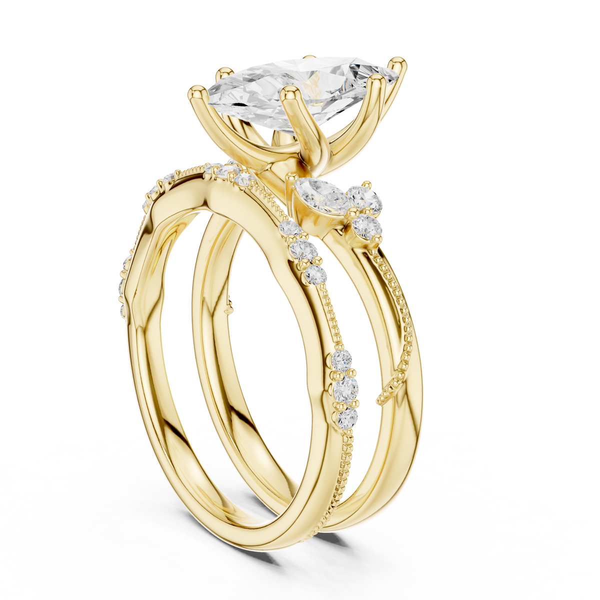 Marquise Cut Lab Grown Diamond Stackable Ring, Yellow Gold