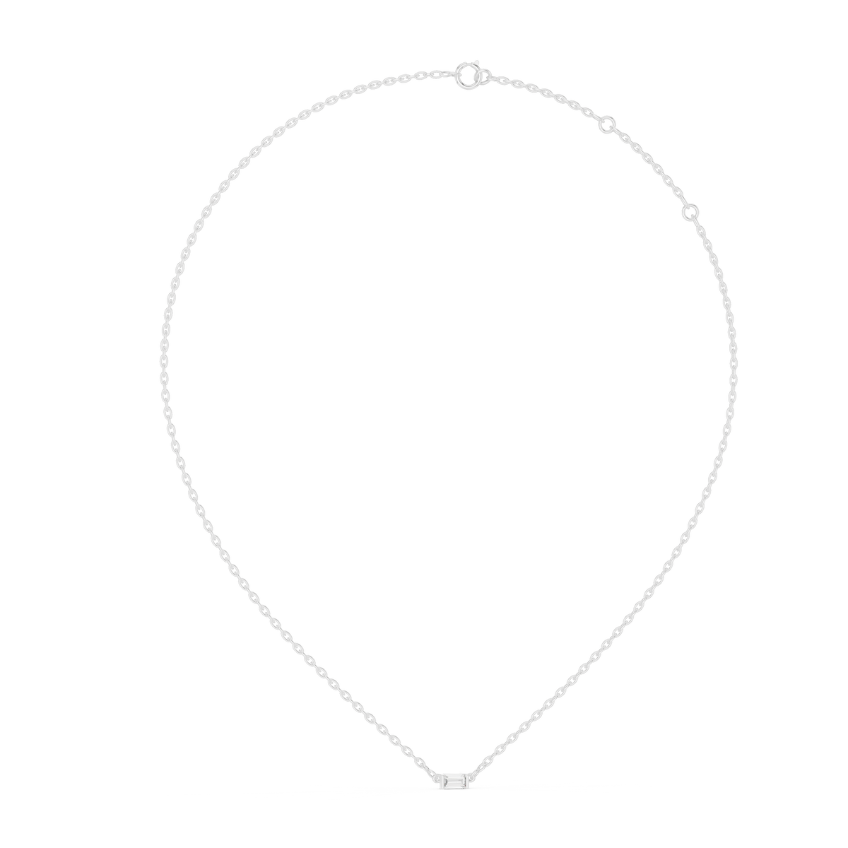 Baguette Lab Grown Diamond Solitaire Pendant, White Gold