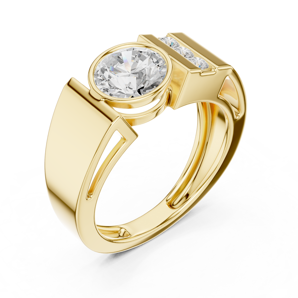IGI Certified Round Cut Lab Grown Diamond Men's Ring, Yellow Gold