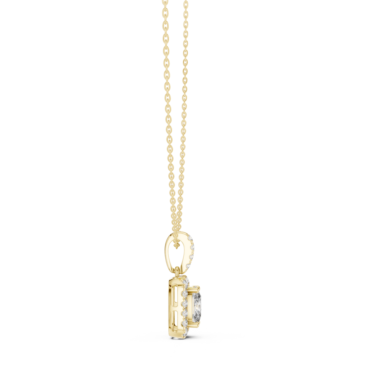 IGI Certified Cushion Halo Lab Grown Diamond Pendant, Yellow Gold