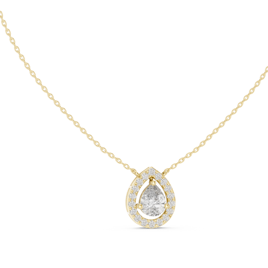 1.5 Carat Pear Halo Lab Grown Diamond Pendant, Yellow Gold