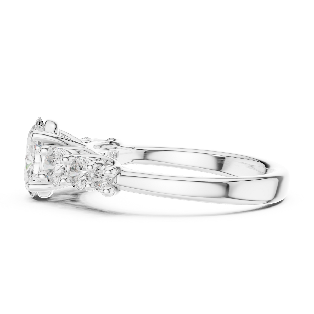 IGI Certified Oval Lab Grown Diamond With 6 Round Stones, White Gold