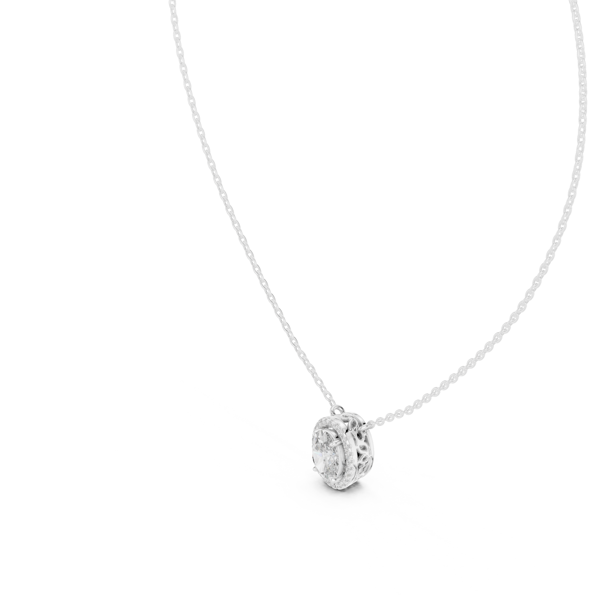 IGI Certified Oval Halo Lab Grown Diamond Pendant, White Gold