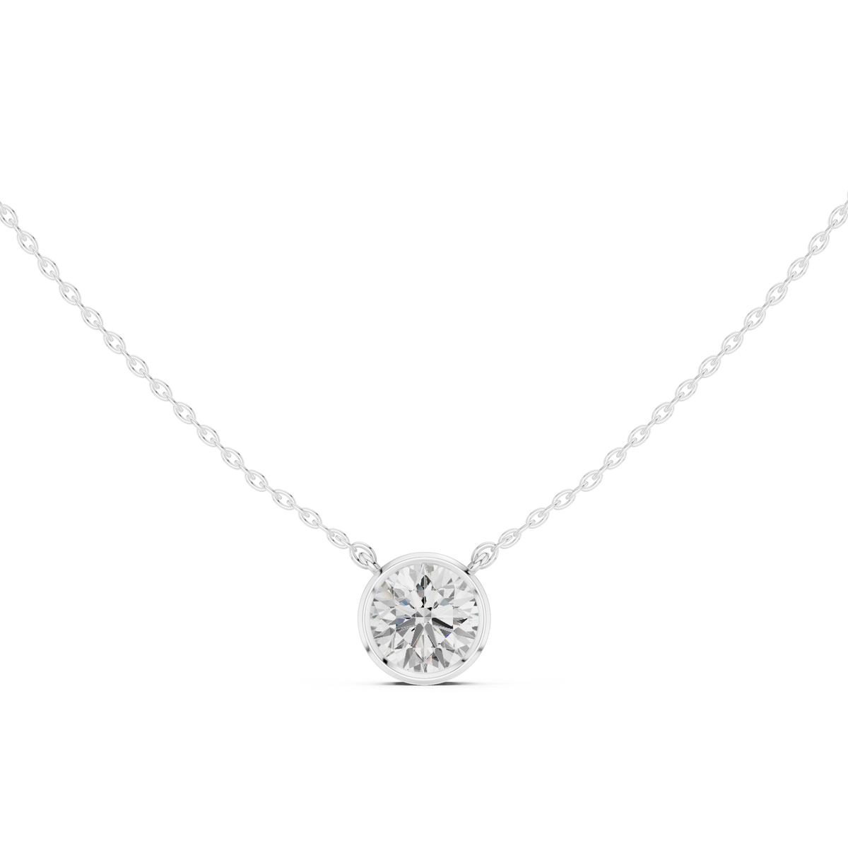 Round Brilliant Bezel Lab Grown Diamond Solitaire Pendant, White Gold