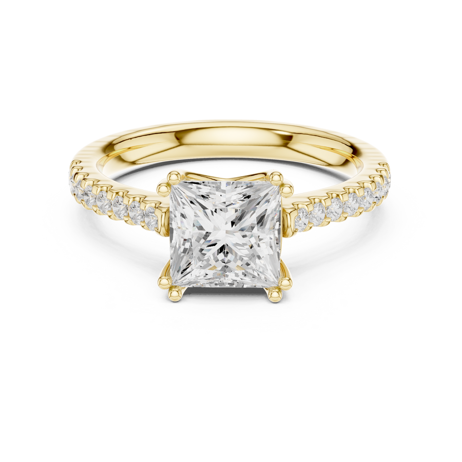 IGI Certified Princess Cut Lab Grown Diamond Engagement Ring, Yellow Gold