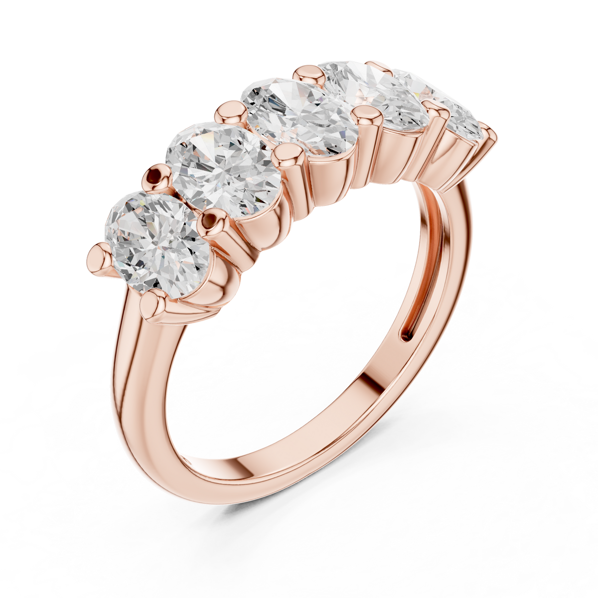 IGI Certified 1.80 Carat Oval Cut Lab Grown Diamond Five Stone Band Ring, Rose Gold
