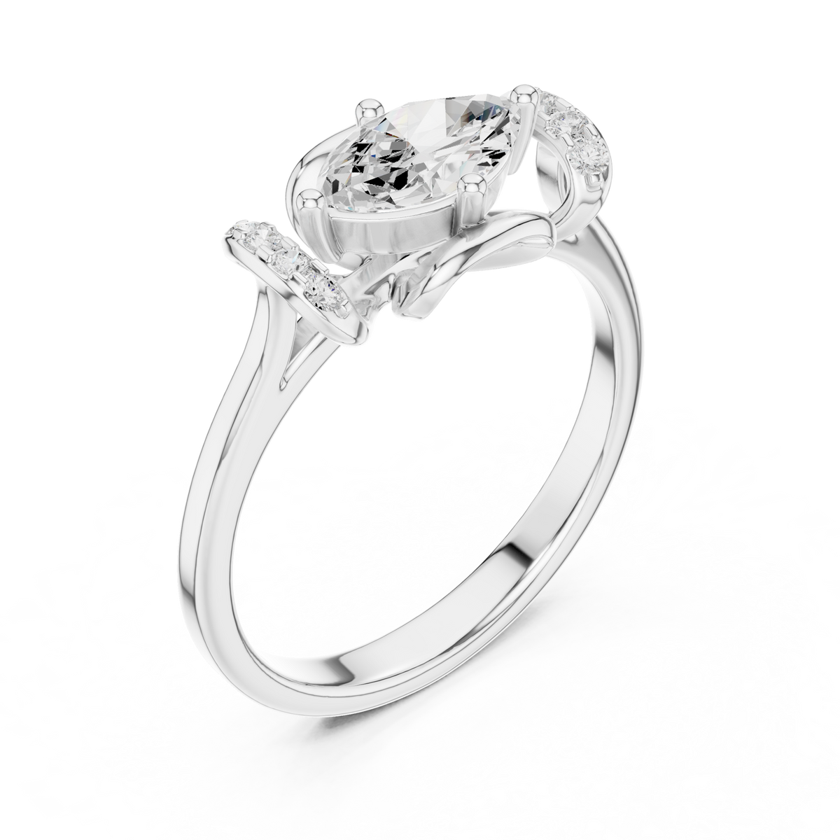0.70 Ct Marquise Floral Embrace Lab Grown Diamond Ring IGI Certified, White Gold