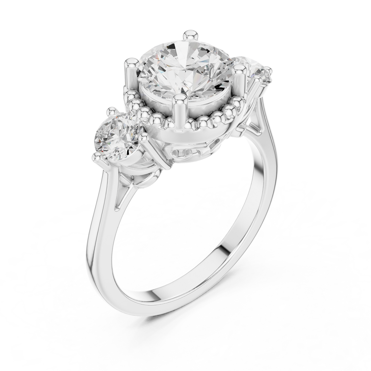 Round Cut Lab-Grown Diamond Halo Anniversary Ring with Round Side Stones, White Gold