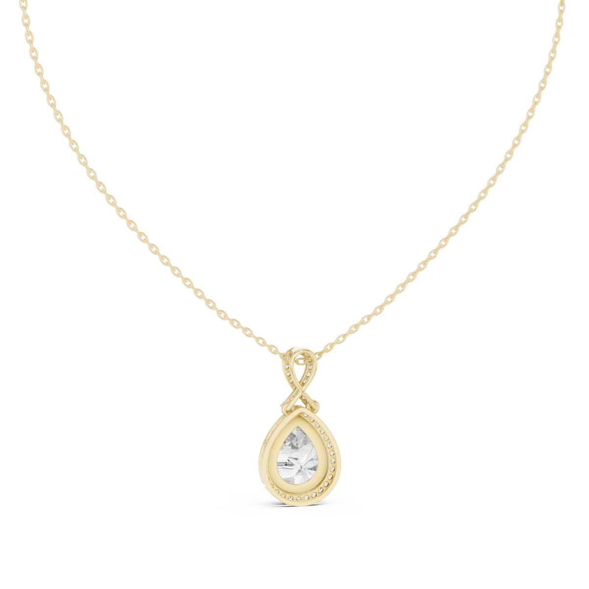 4 Carat Pear Lab Grown Diamond Halo Pendant, Yellow Gold
