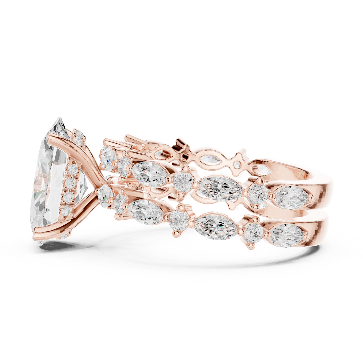 Oval Lab Grown Diamond Stackable Ring with Marquise & Round Accents, Rose Gold
