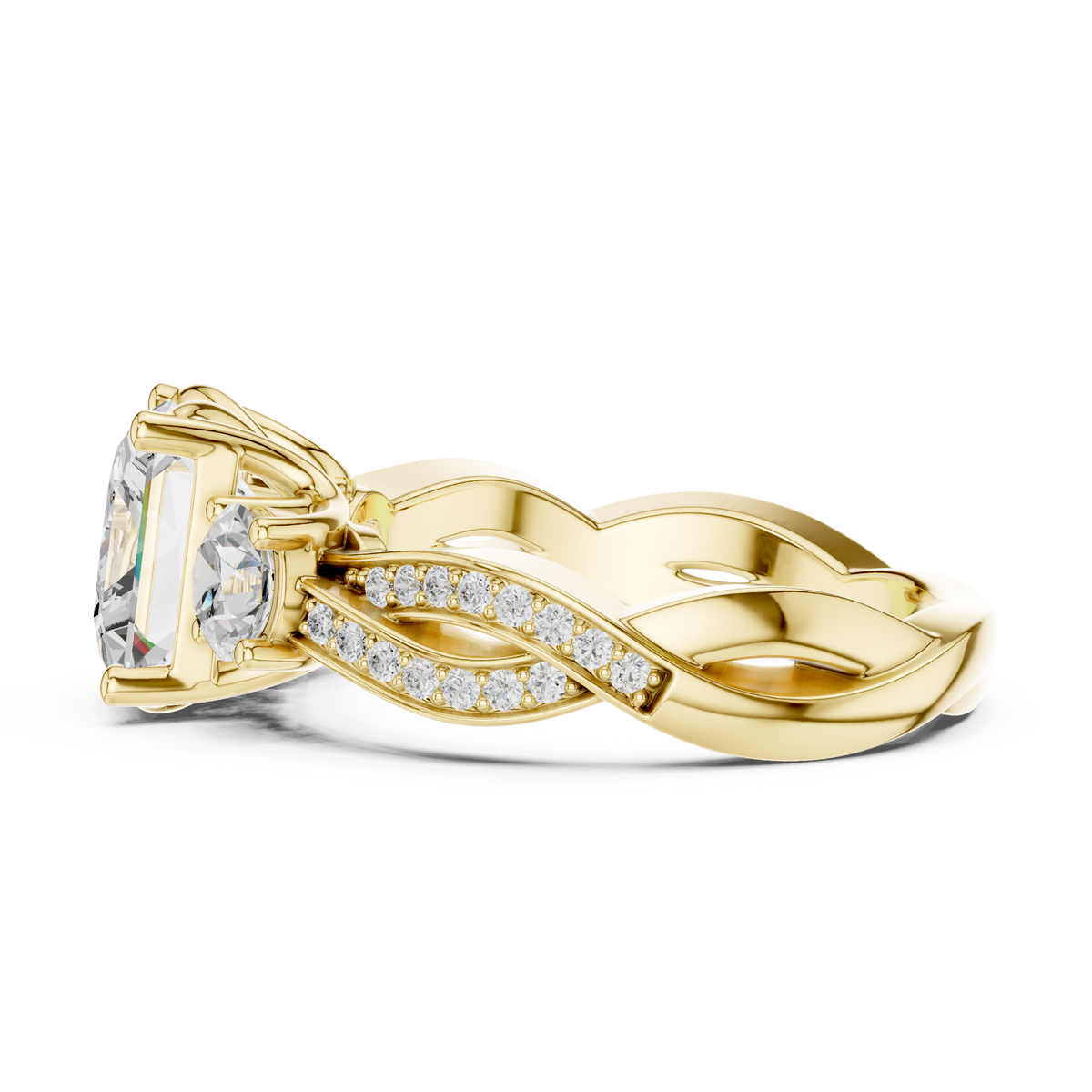 Princess Cut Lab-Grown Diamond Twisted Band Proposal Ring, Yellow Gold
