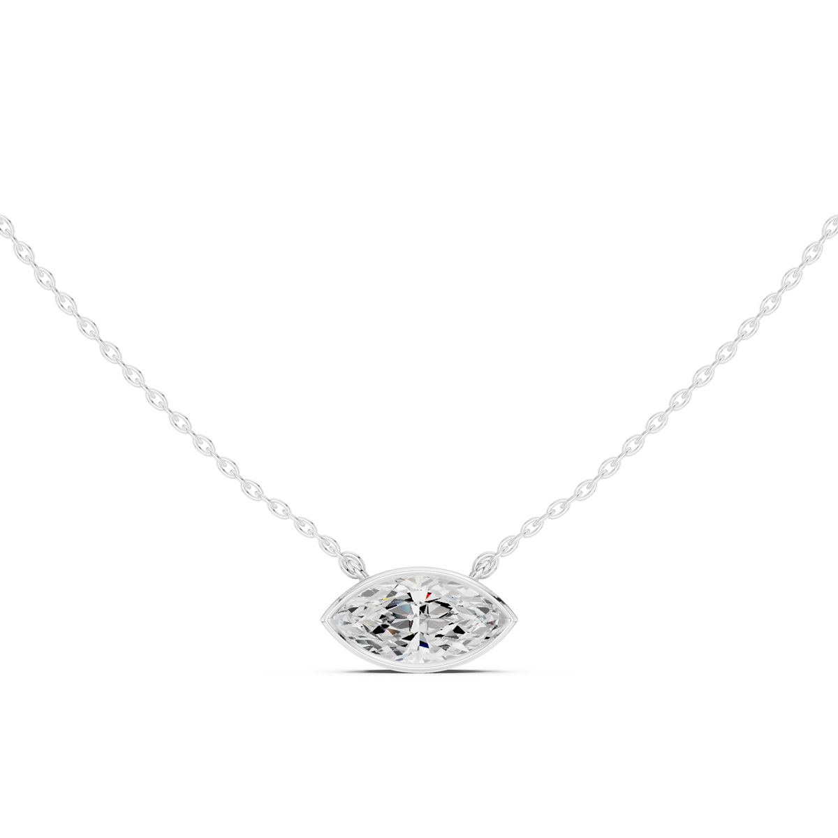 Marquise Cut Bezel Lab Grown Diamond Solitaire Pendant, White Gold