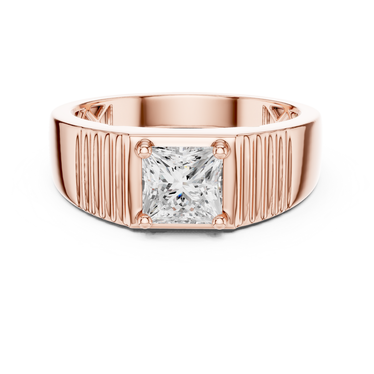 Princess Cut Lab-Grown Diamond Men's Statement Ring, Rose Gold