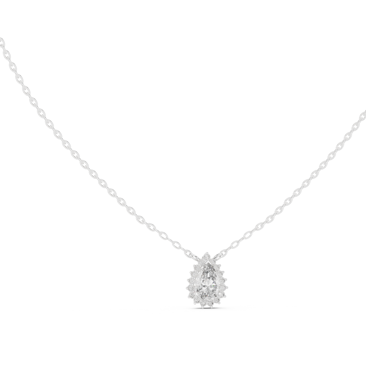 0.70 Carat Pear Halo Lab Grown Diamond Pendant, White Gold