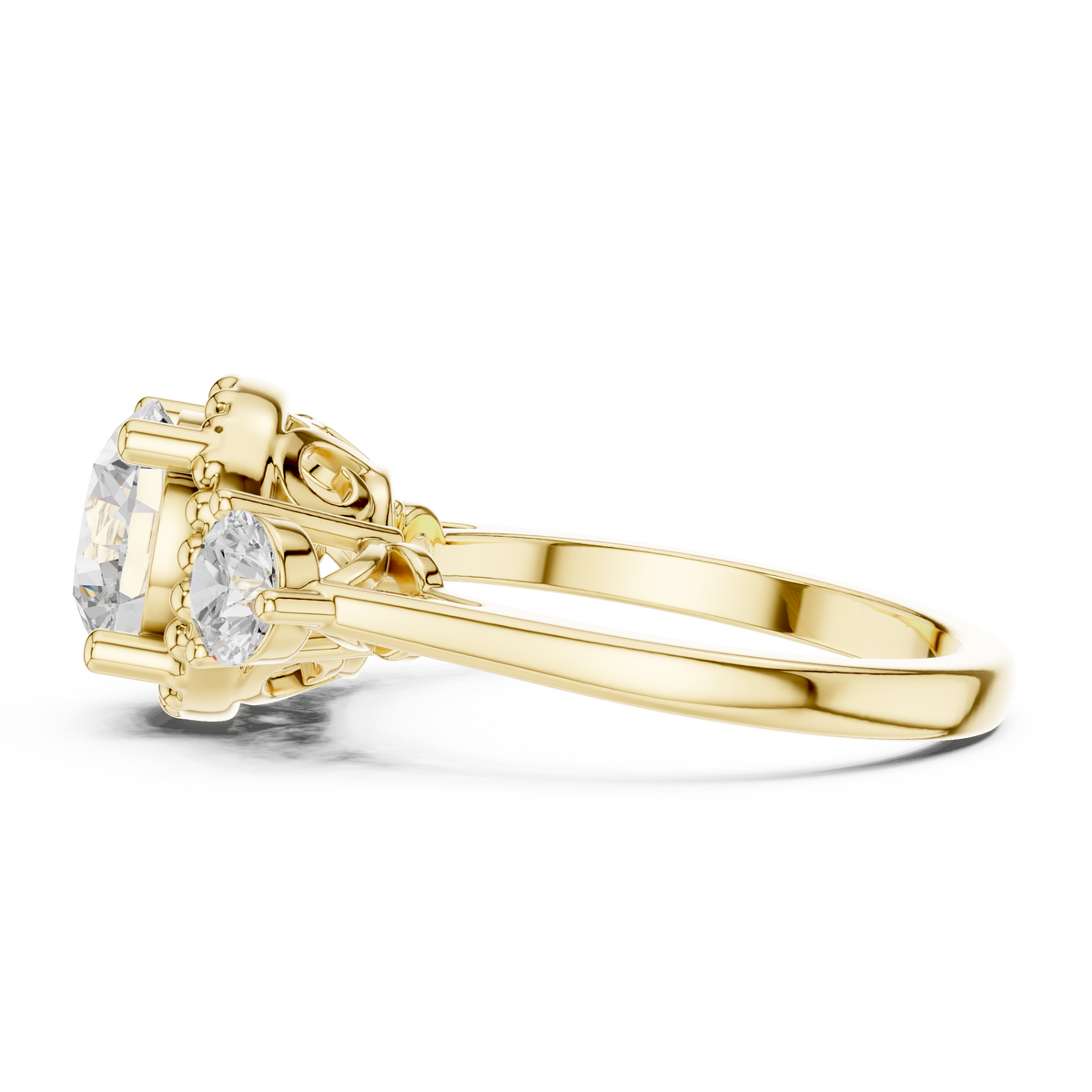 Round Cut Lab-Grown Diamond Halo Anniversary Ring with Round Side Stones, Yellow Gold