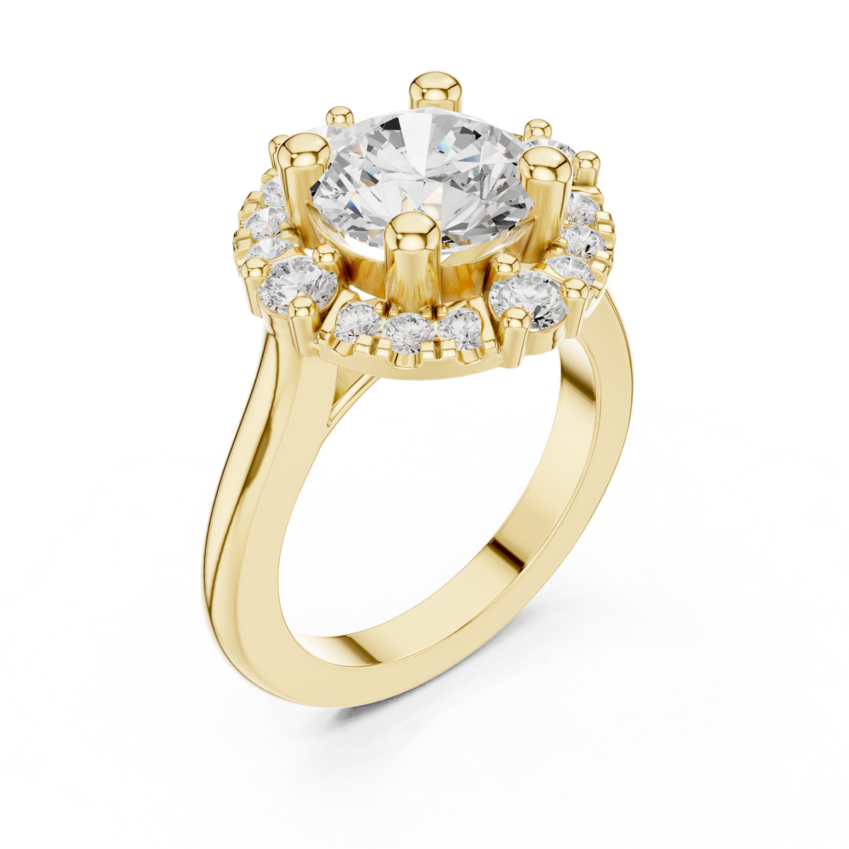3.00 CT Round Lab-Grown Diamond Halo Ring with Pavé Diamond Accents, Yellow Gold