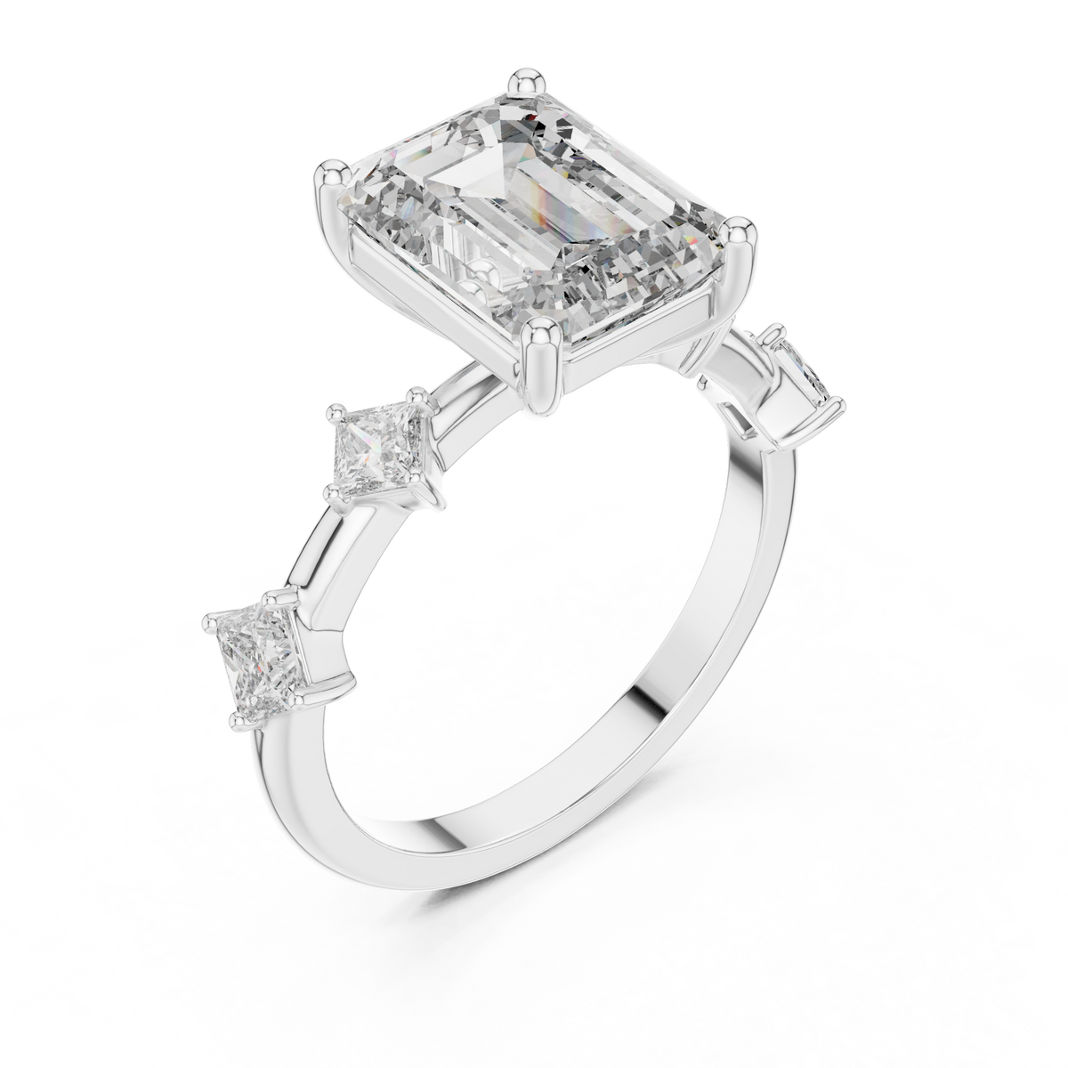 IGI Certified Emerald Lab Grown Diamond Statement Ring, White Gold