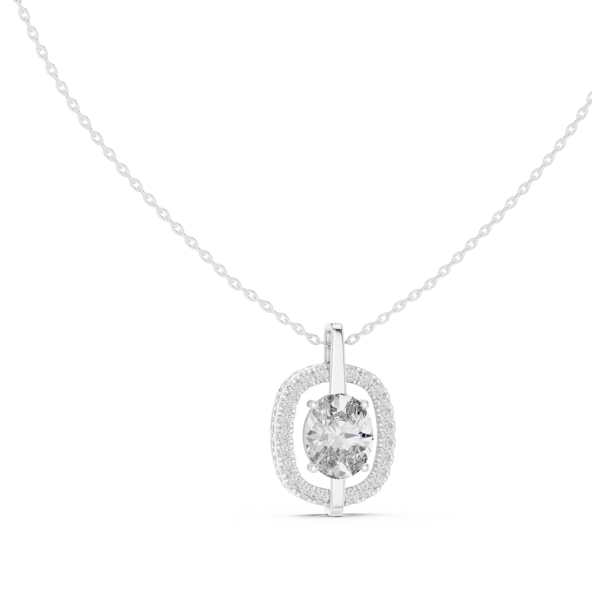 2 Carat Oval Halo Lab Grown Diamond Solitaire Pendant, White Gold