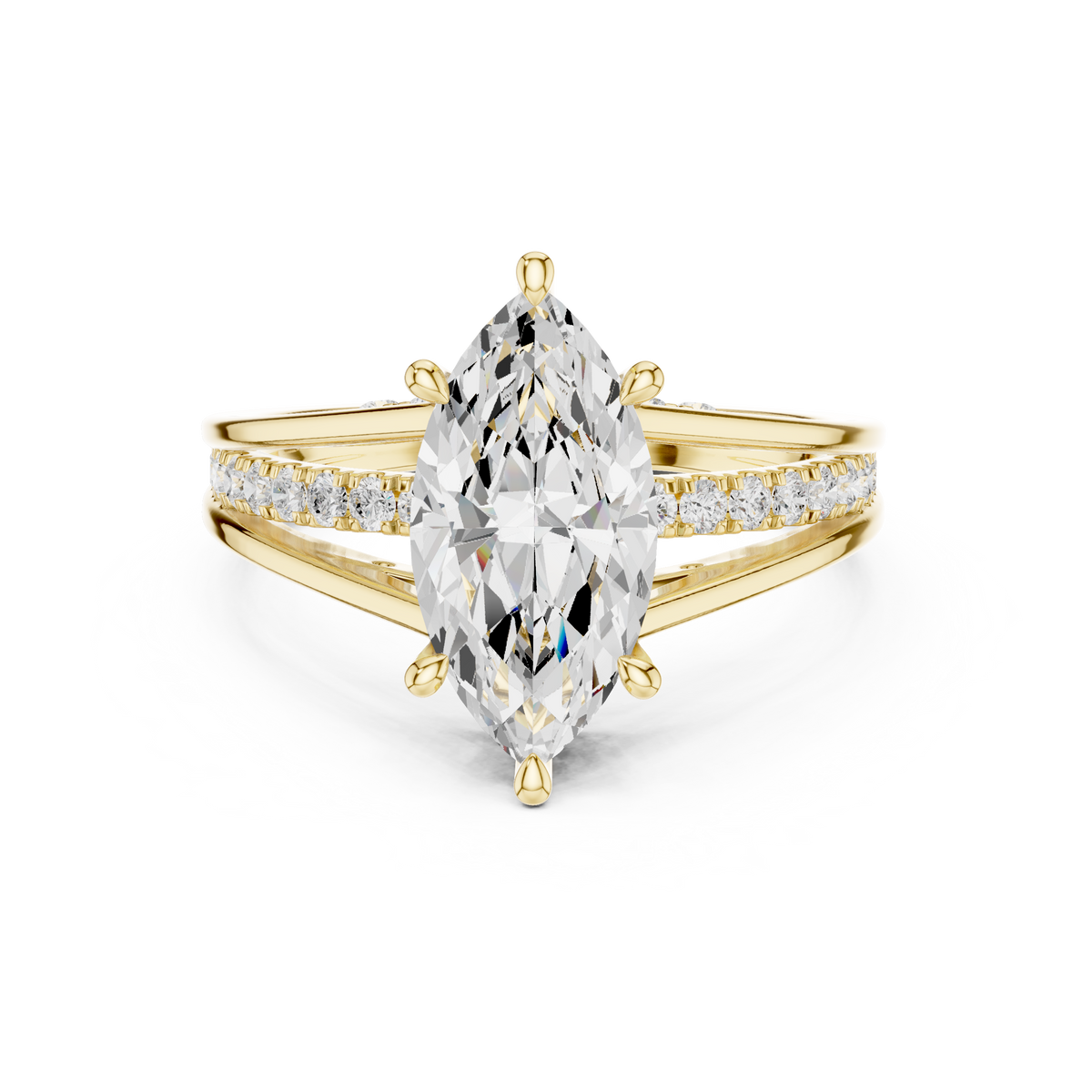 Marquise Cut Lab-Grown Diamond Hidden Halo Ring, Yellow Gold