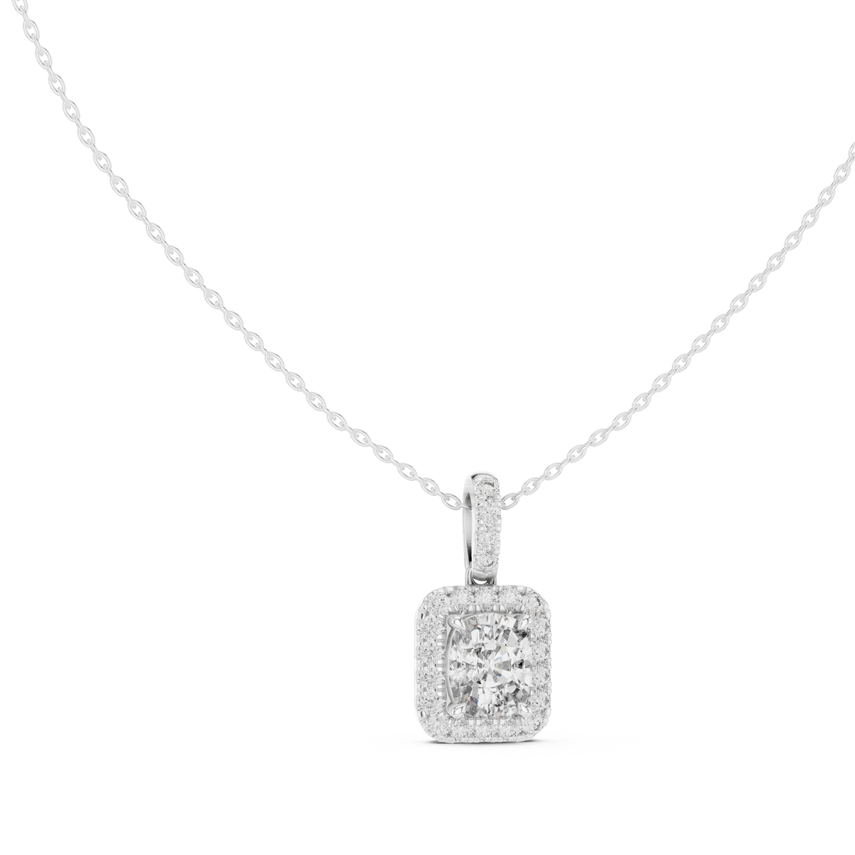 IGI Certified Cushion Halo Lab Grown Diamond Pendant, White Gold