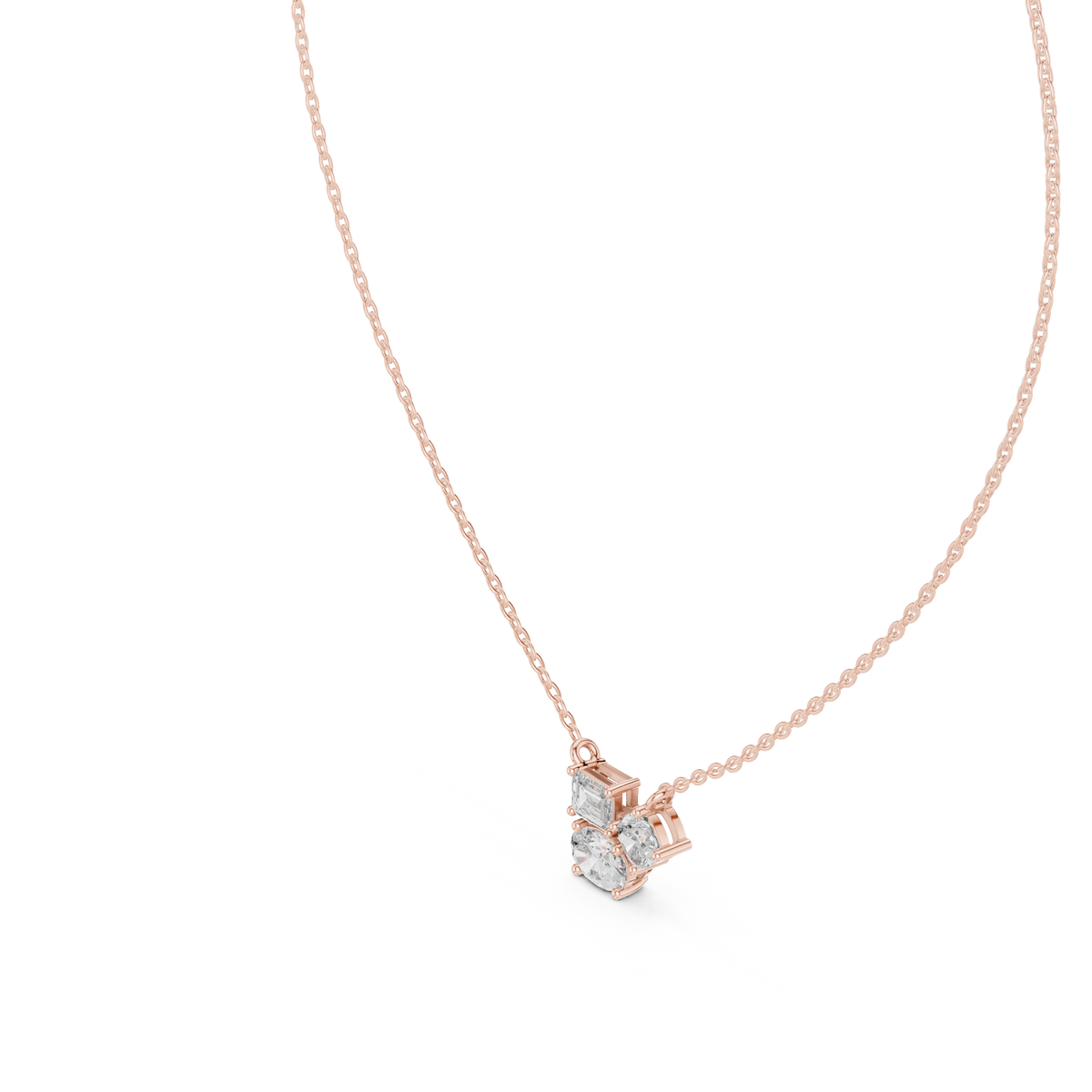 Trio Multi Shape Lab Grown Diamond Pendant, Rose Gold