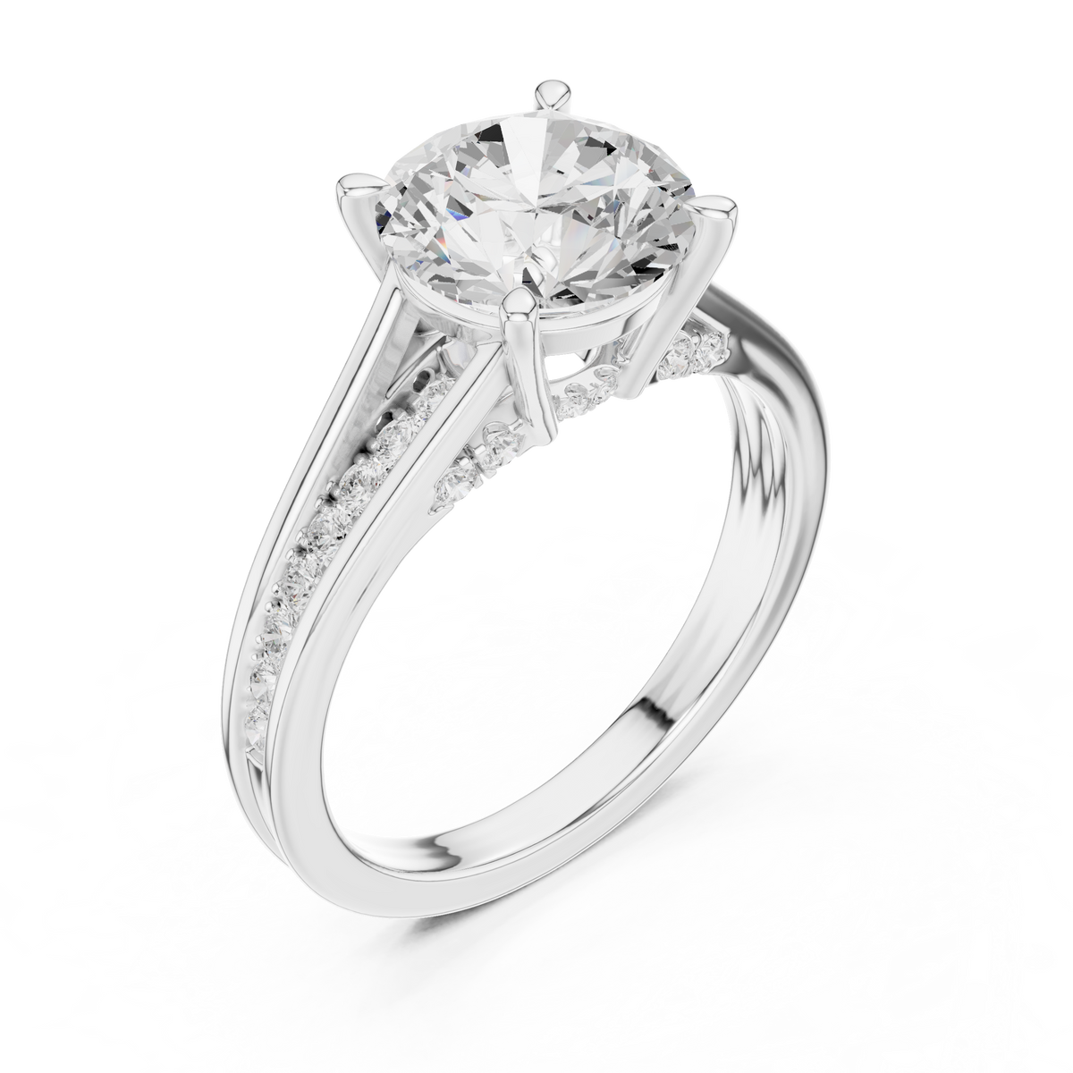 Round Cut Lab-Grown Diamond Engagement Ring with Split Shank Band, White Gold