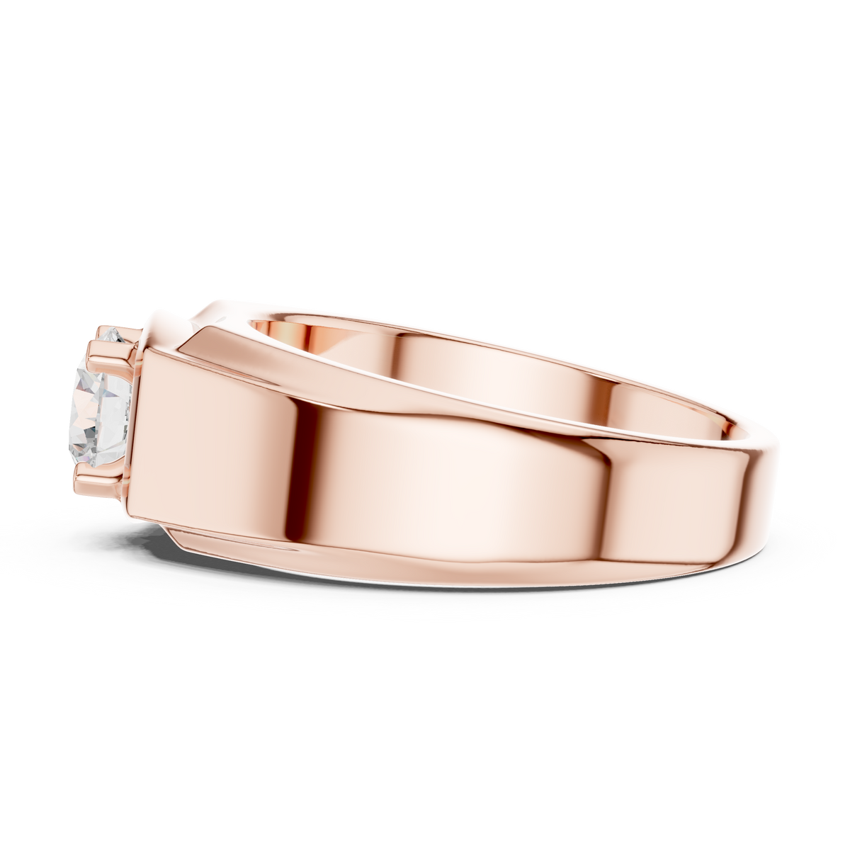 IGI Certified Round Cut Lab-Grown Diamond Men's Prong-Set Ring, Rose Gold