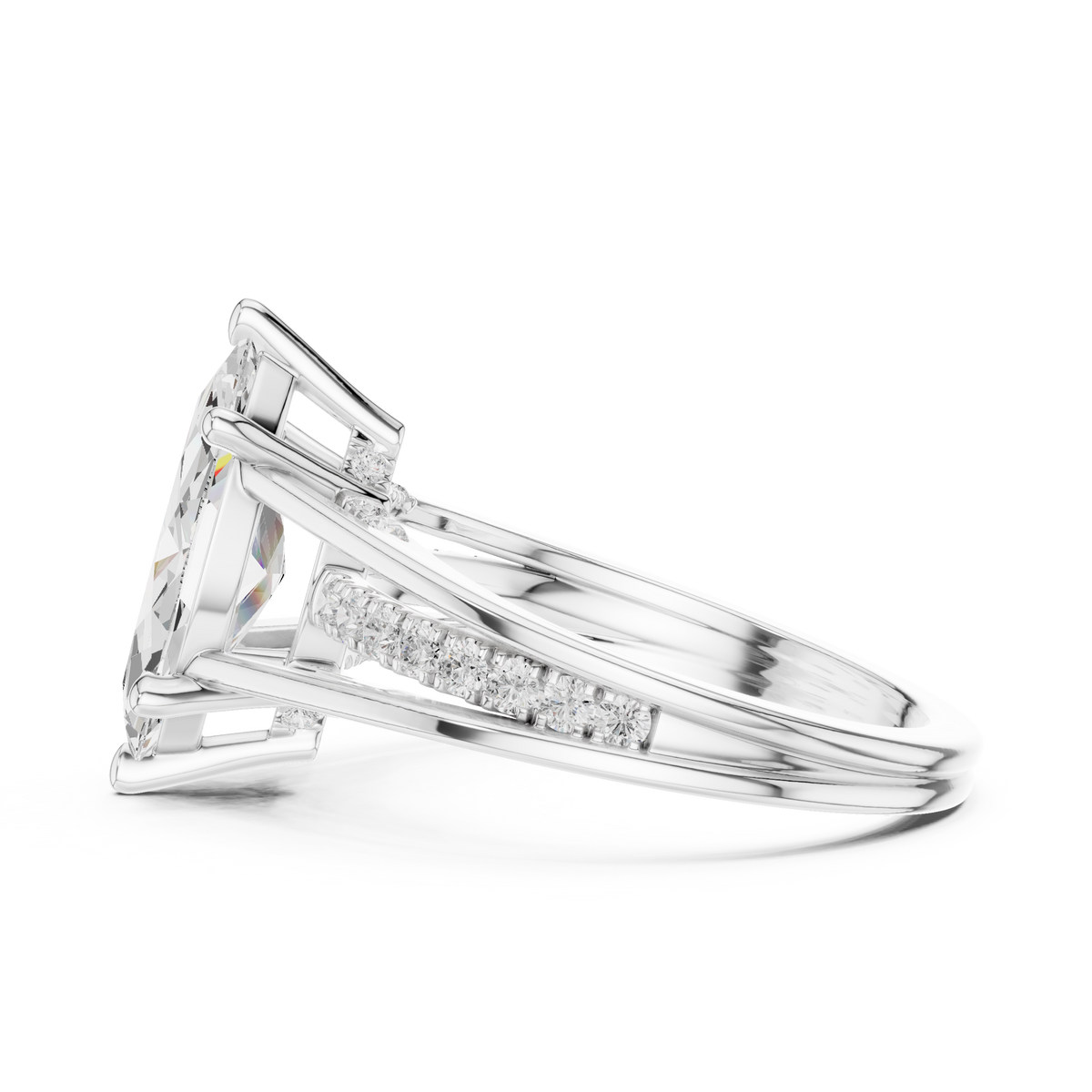 Marquise Cut Lab-Grown Diamond Hidden Halo Ring, White Gold