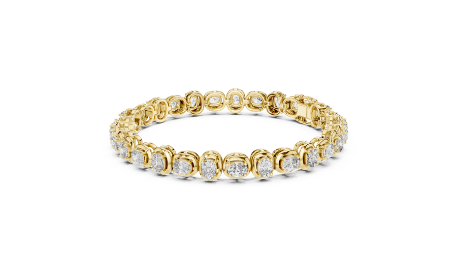 Cushion Bezel Lab Grown Diamond Tennis Bracelet - 5.20 CT, Yellow Gold