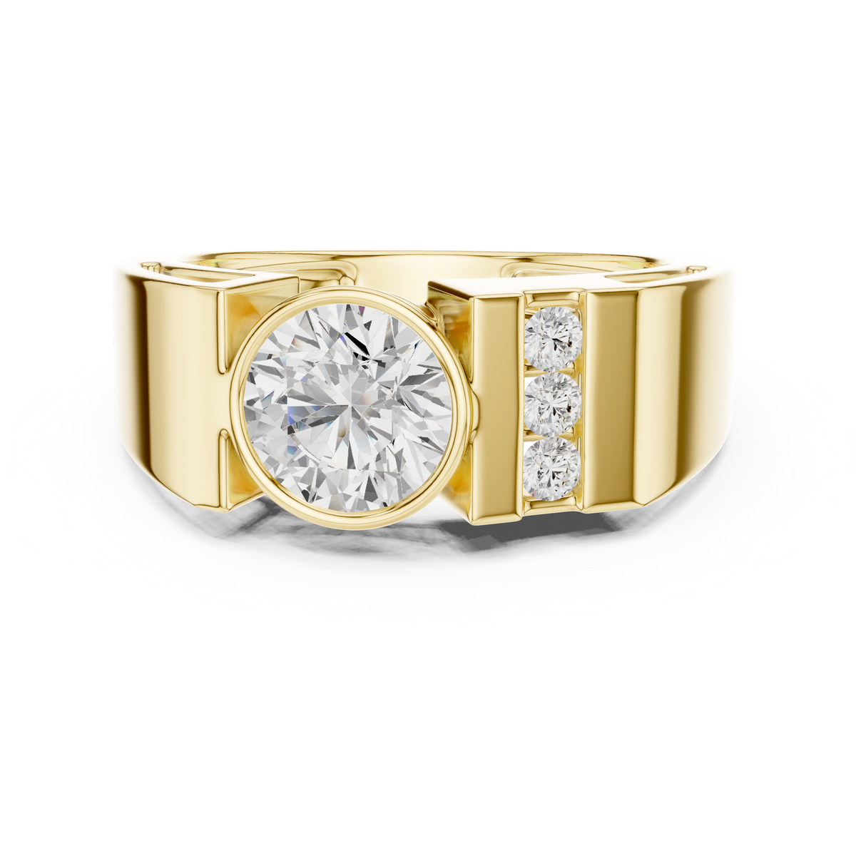IGI Certified Round Cut Lab Grown Diamond Men's Ring, Yellow Gold