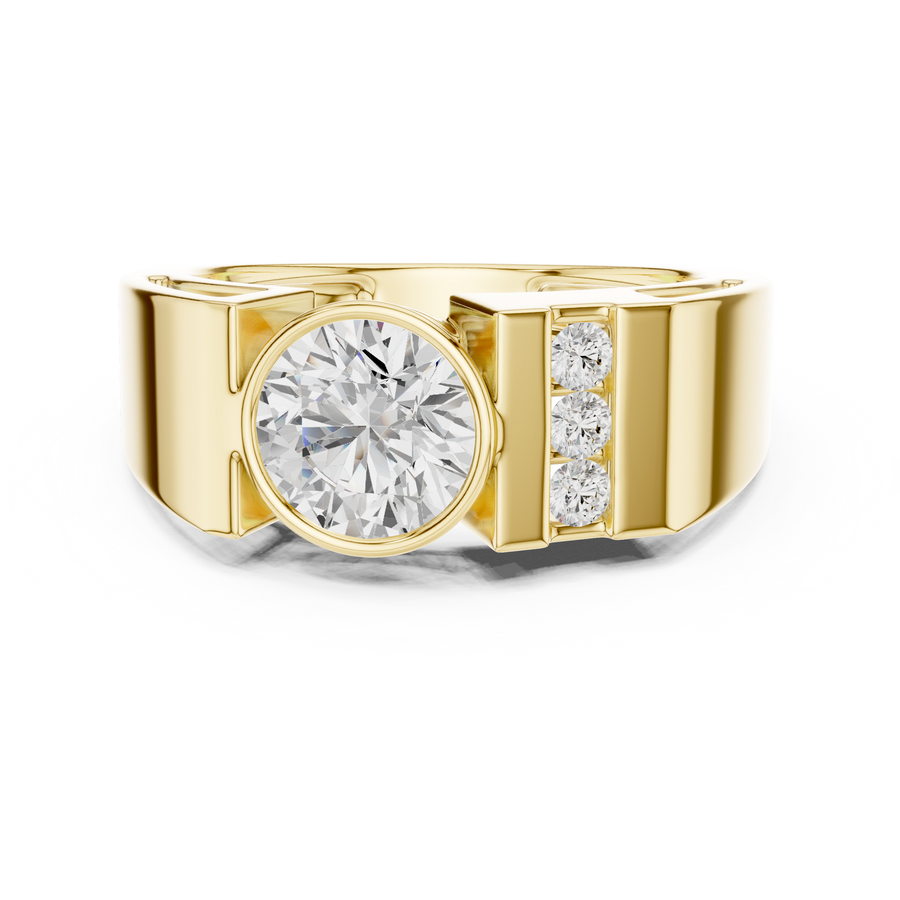 IGI Certified Round Cut Lab Grown Diamond Men's Ring, Yellow Gold