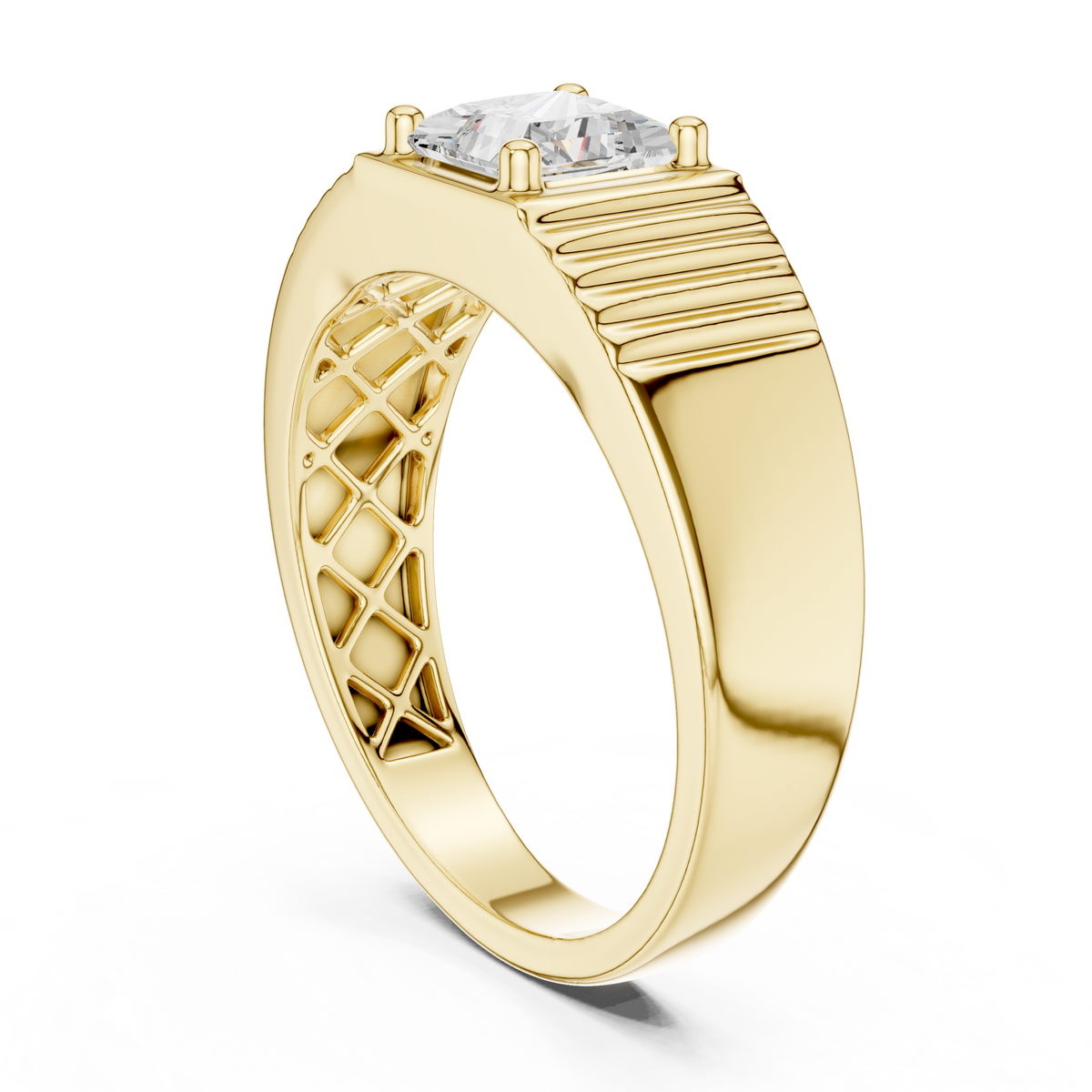 Princess Cut Lab-Grown Diamond Men's Statement Ring, Yellow Gold