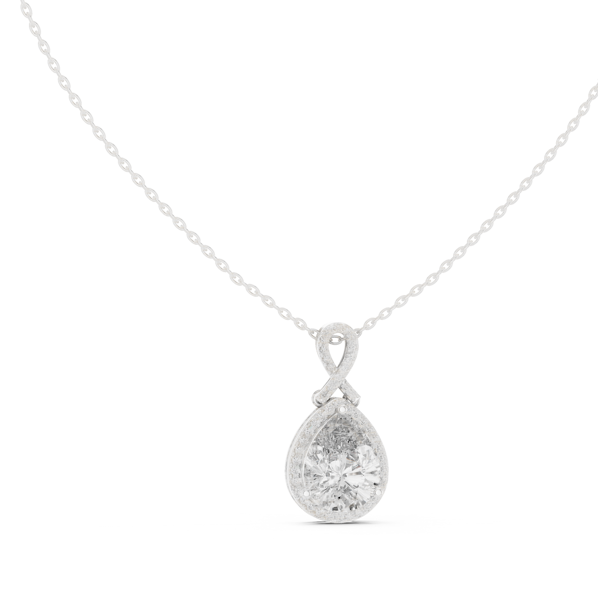4 Carat Pear Lab Grown Diamond Halo Pendant, White Gold