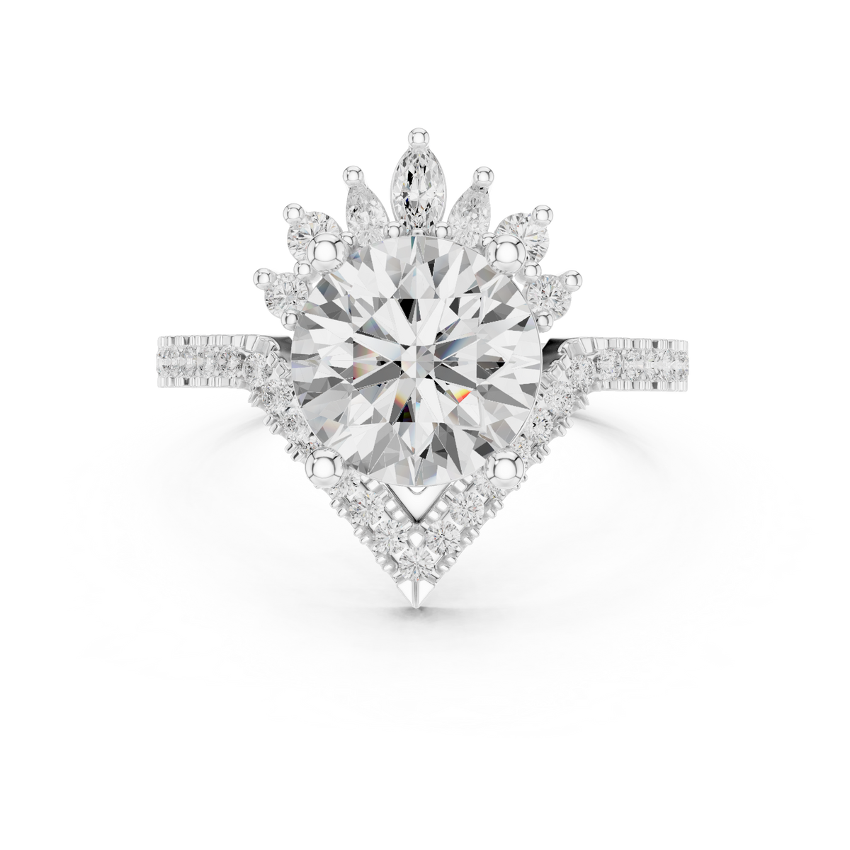 2.10 CT Round Marquise Halo Lab Grown Diamond Ring with Oval Accent, White Gold