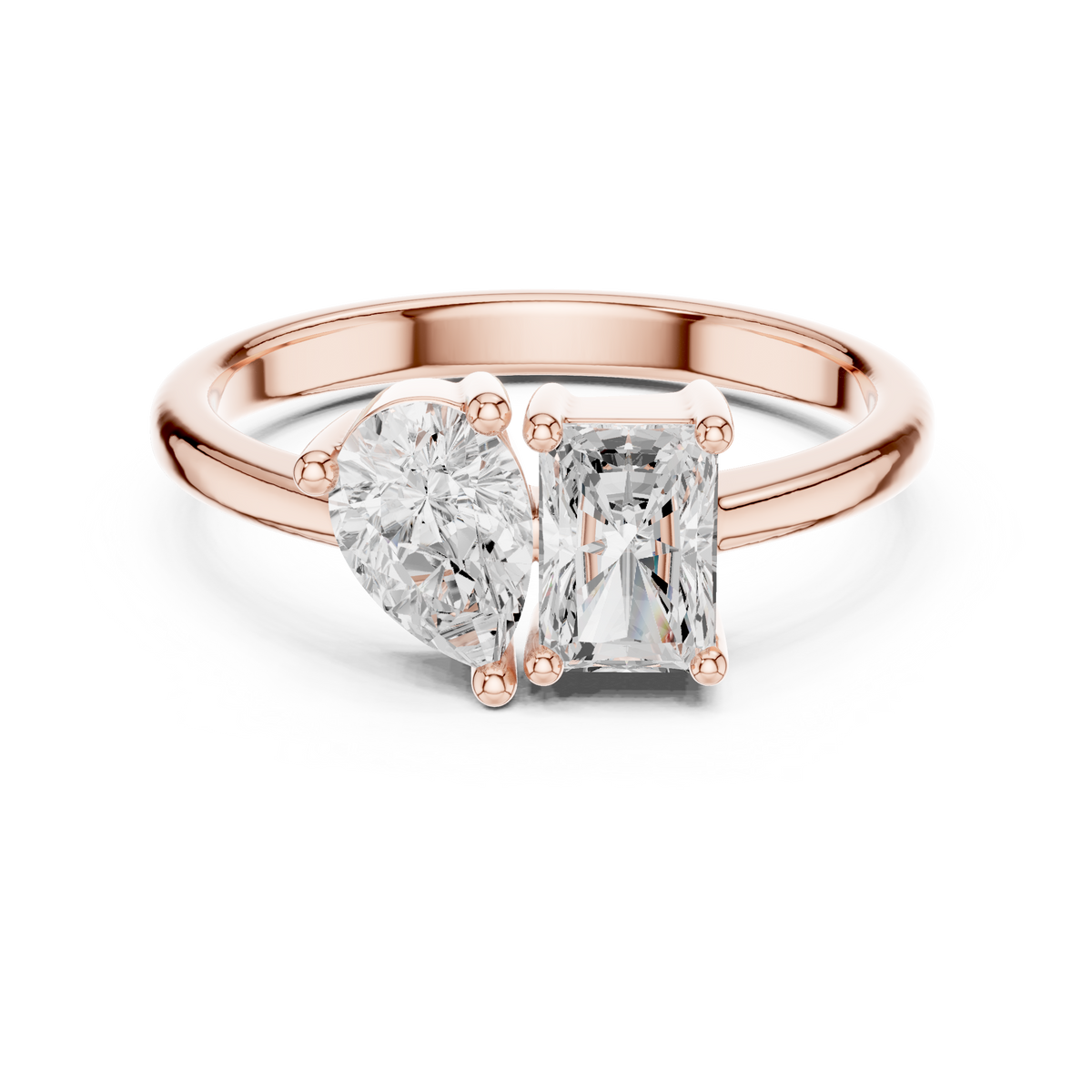 IGI Certified Toi et Moi Radiant & Pear Cut Lab Grown Diamond Ring, Rose Gold