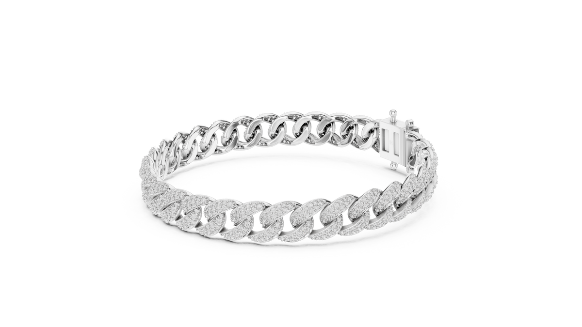 Cuban Link Pavé Lab Grown Diamond Bracelet, White Gold