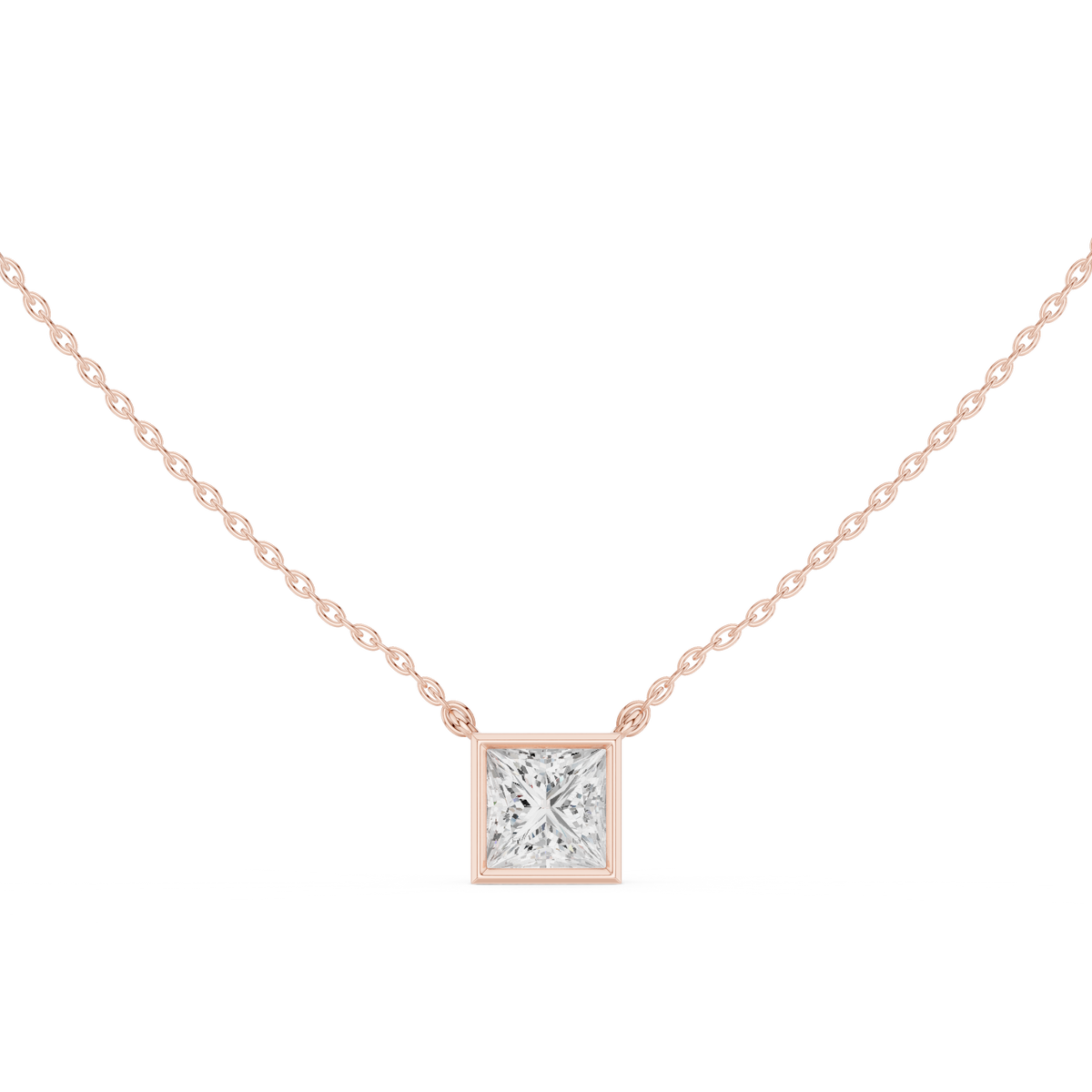 Princess Cut Bezel Lab Grown Diamond Solitaire Pendant, Rose Gold