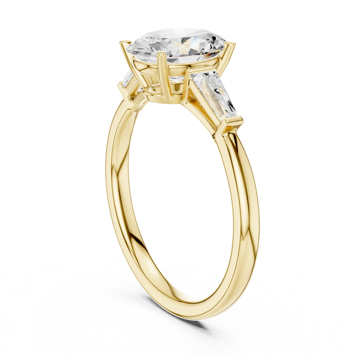 Oval Cut Lab-Grown Diamond Three Stone Anniversary Ring, Yellow Gold