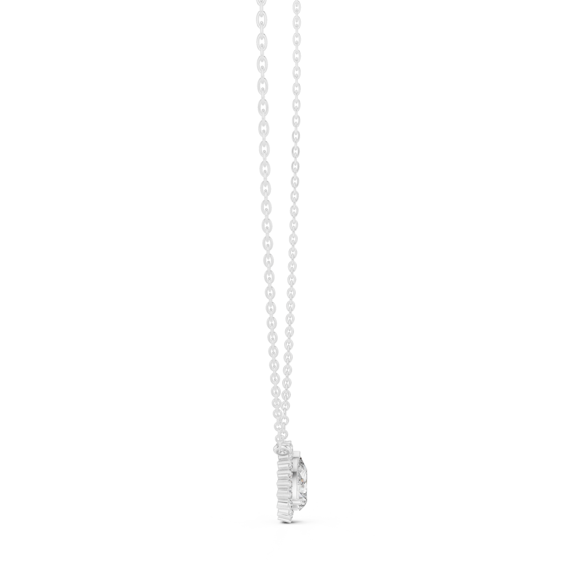 0.70 Carat Pear Halo Lab Grown Diamond Pendant, White Gold