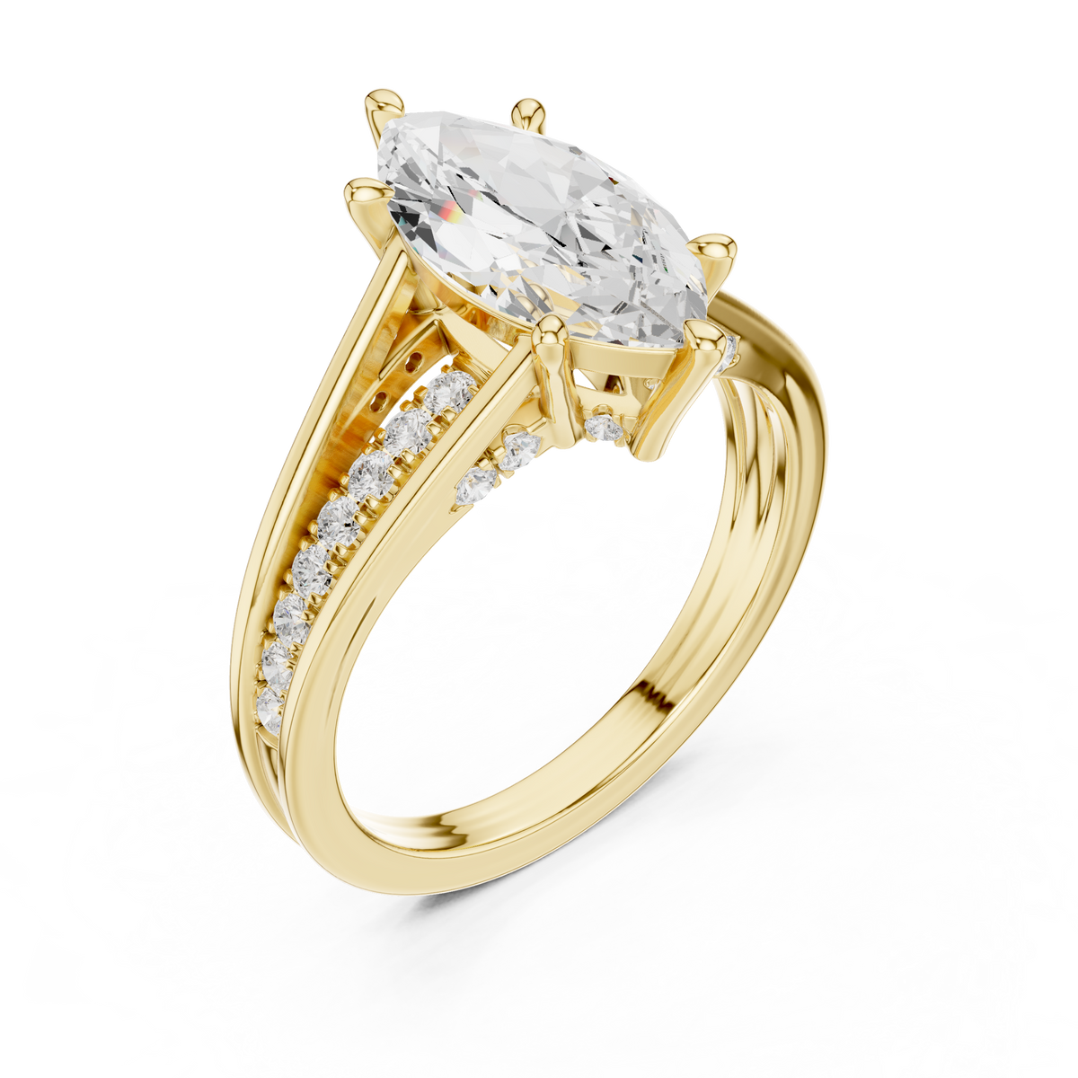 Marquise Cut Lab-Grown Diamond Hidden Halo Ring, Yellow Gold