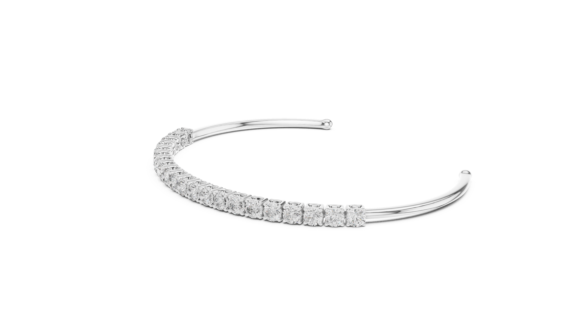 Classic Round Lab Grown Diamond Open Cuff Bracelet, White Gold