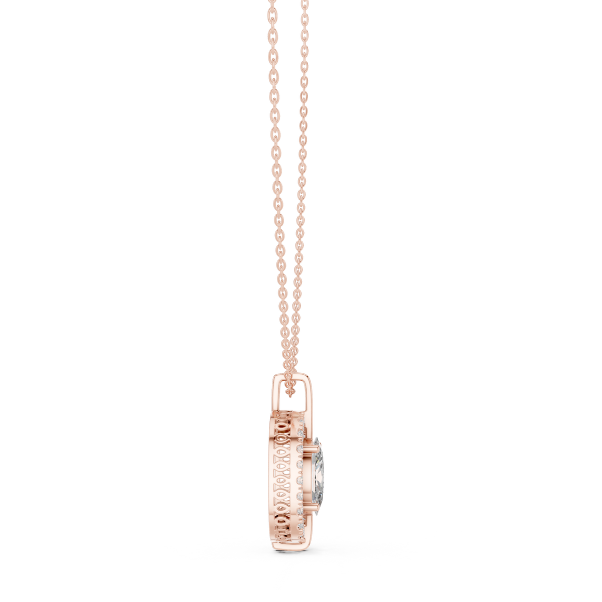 2 Carat Oval Halo Lab Grown Diamond Solitaire Pendant, Rose Gold