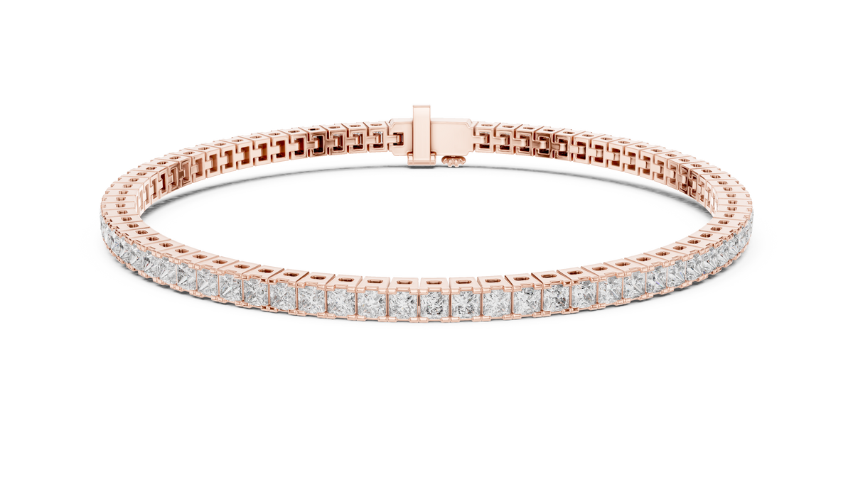 IGI Certified Princess Cut Lab Grown Diamond Tennis Bracelet, Rose Gold