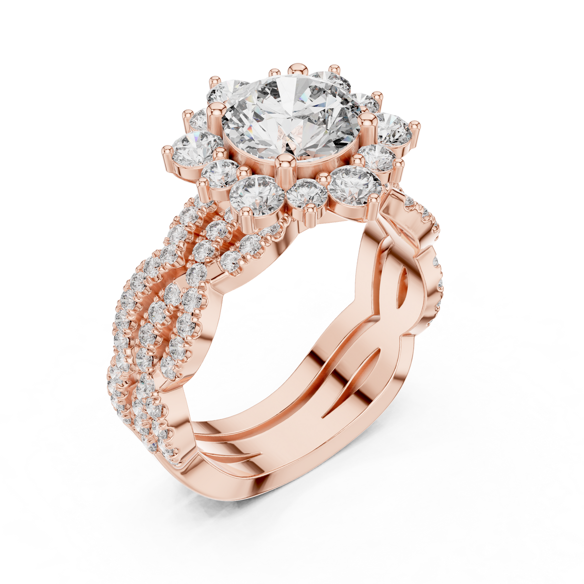 IGI Certified Round Lab Grown Diamond Statement Anniversary Ring, Rose Gold