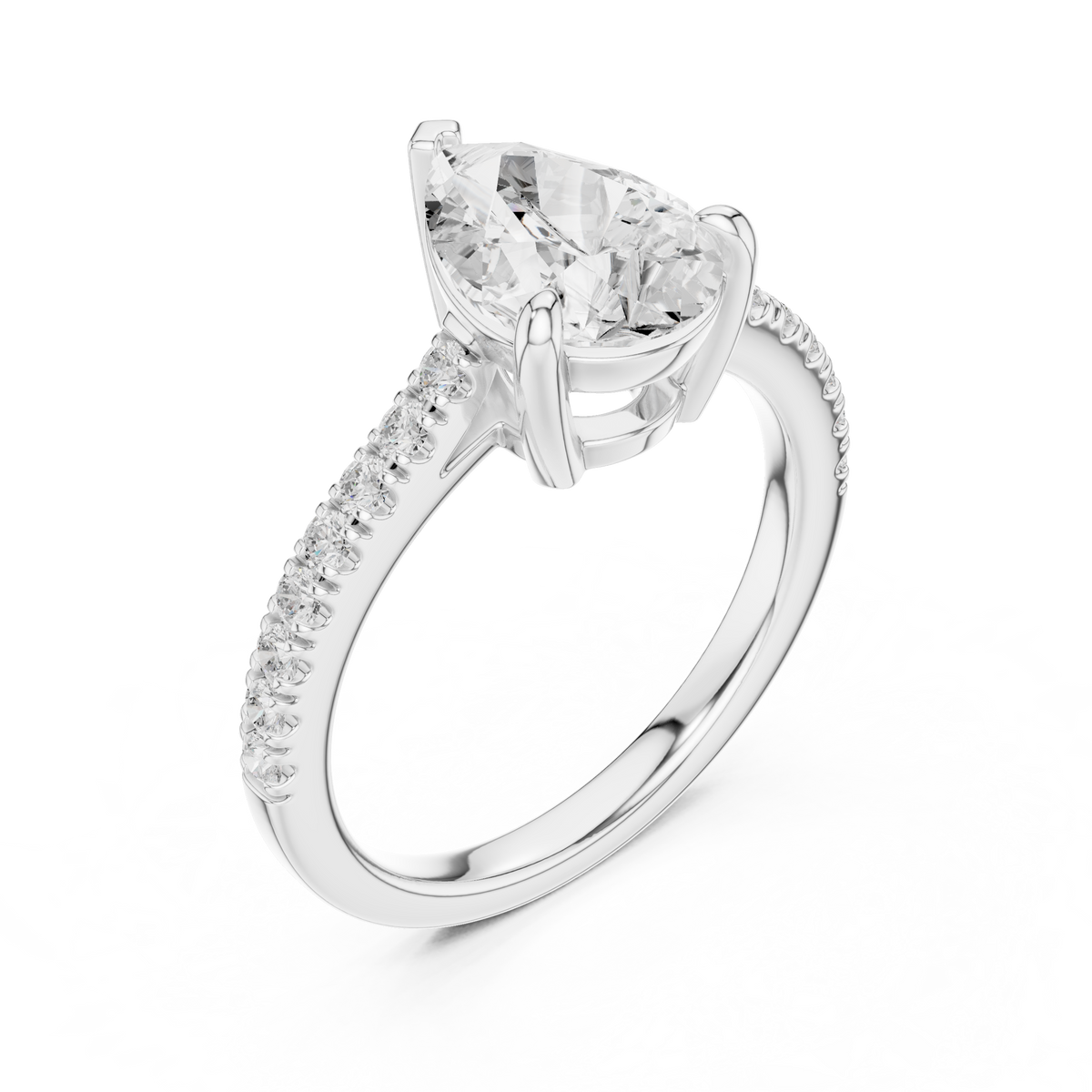1.50 CT Pear Cut Lab Grown Diamond Pavé Ring, White Gold