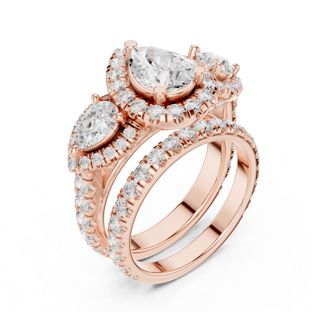 2.50 Ct Pear Cut Lab Grown Diamond Stackable Ring with Side Pear & Round Accents, Rose Gold