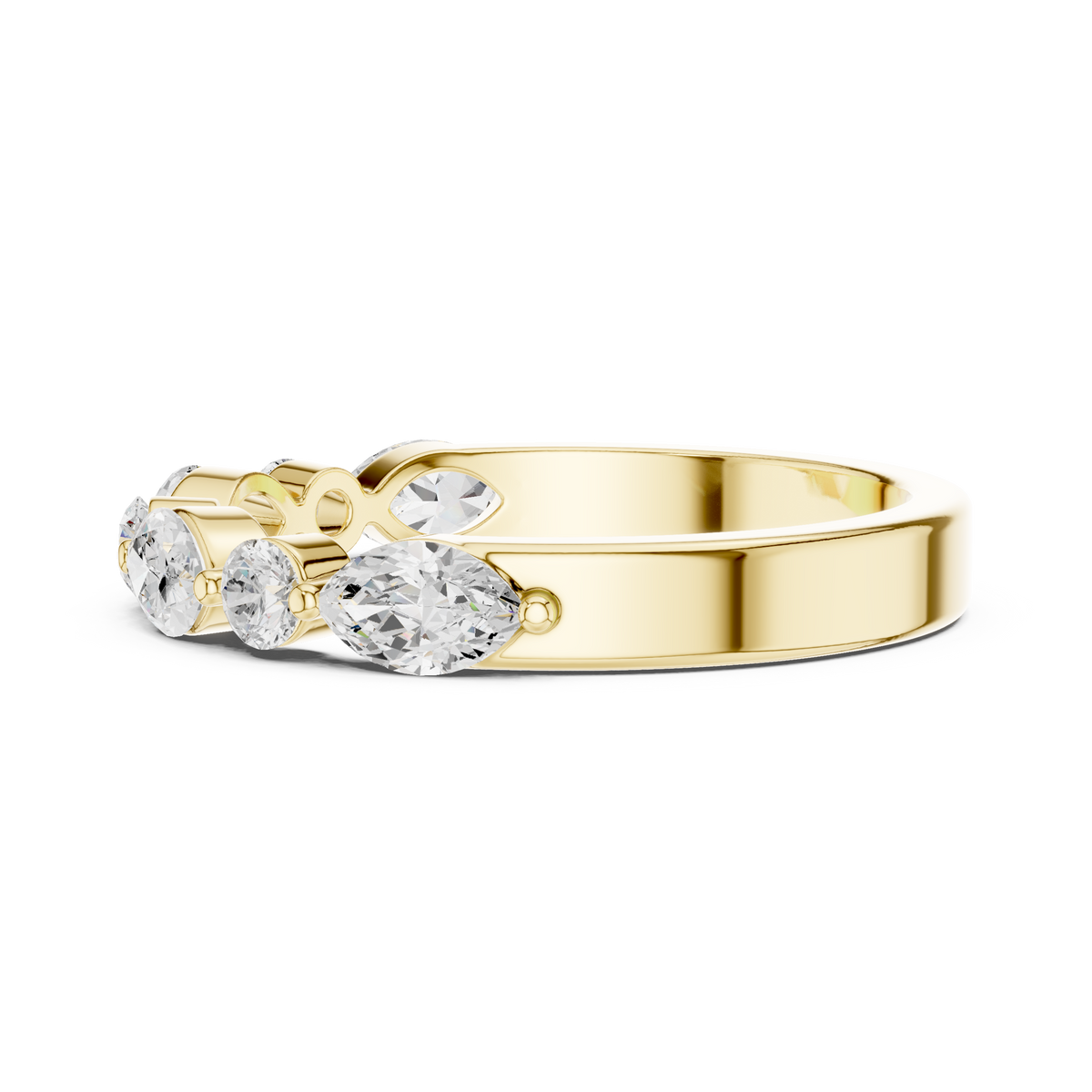 Marquise & Round Diamond Half Eternity Ring, Yellow Gold