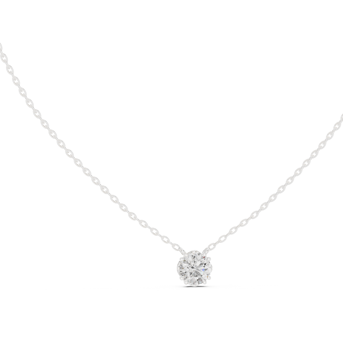Round Cut Lab Grown Diamond Solitaire Pendant, White Gold