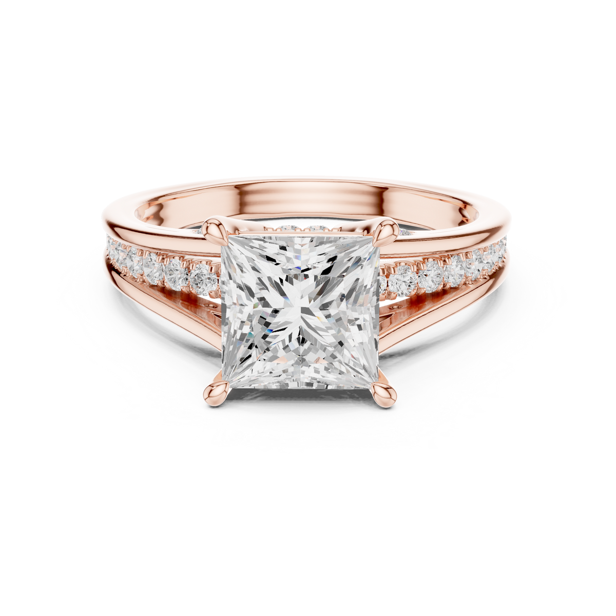 Princess Cut Lab-Grown Diamond Engagement Ring with Split Shank Band, Rose Gold