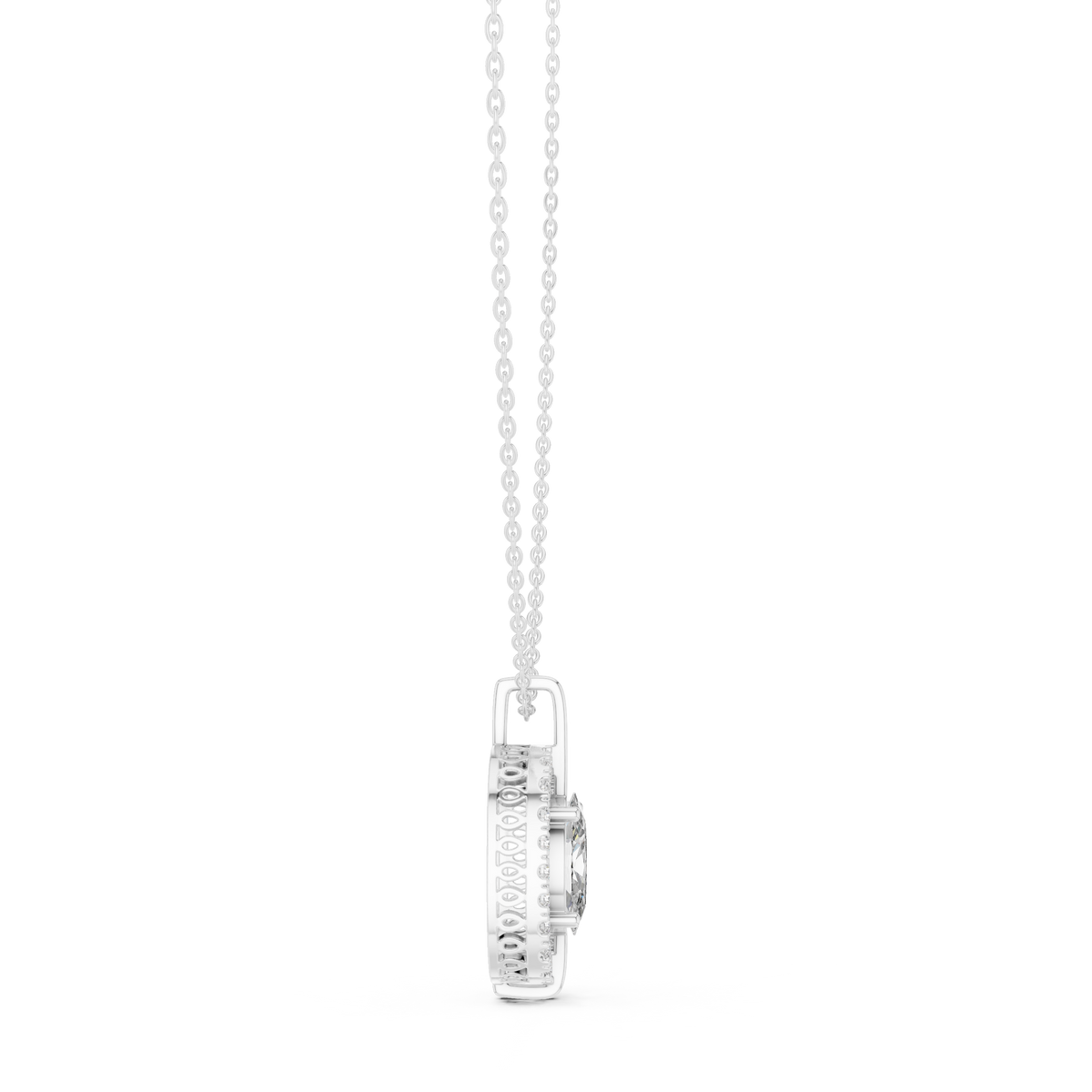 2 Carat Oval Halo Lab Grown Diamond Solitaire Pendant, White Gold
